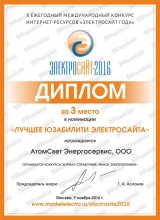 Сайт www.atomsvet-esco.ru – победитель конкурса «Электросайт года»